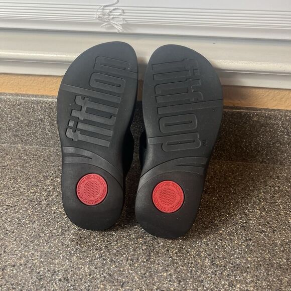 FitFlop Black/Green Thong Sandals Women's Size 6 Slip On Comfort Casual Platform - Picture 9 of 10